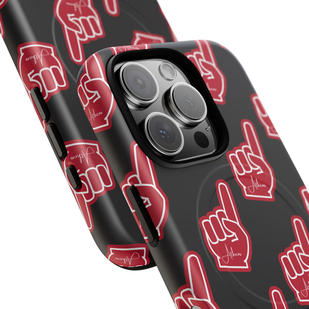 Red Foam Finger "Athens" Georgia Pattern phone case | Magnetic iPhone case | Sports fan accessory