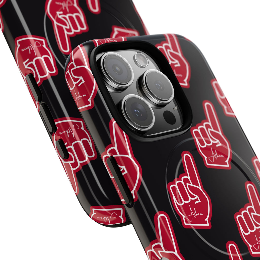 Red Foam Finger "Athens" Georgia Pattern phone case | Magnetic iPhone case | Sports fan accessory