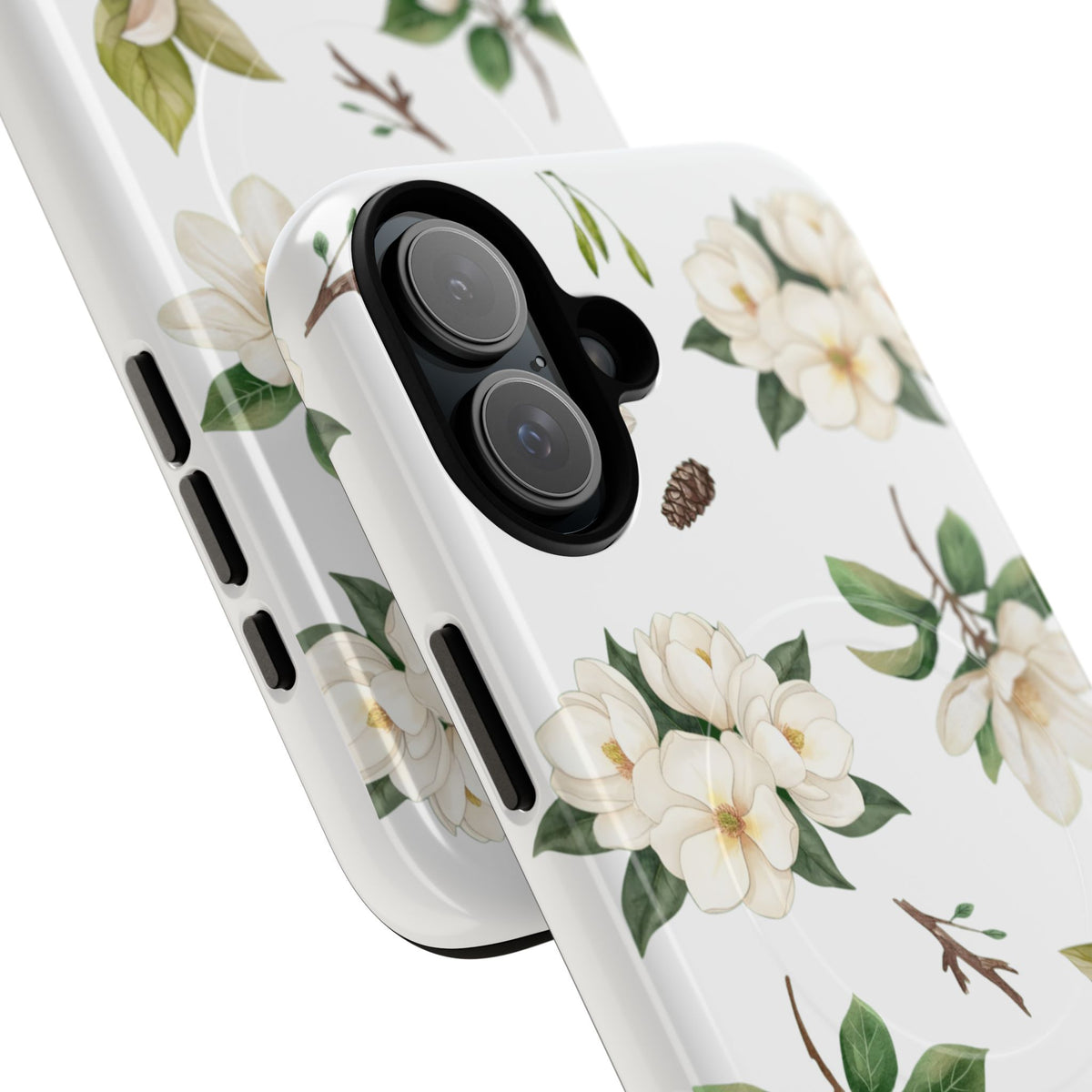 White Magnolia Floral Phone Case | Tough Magnetic Case
