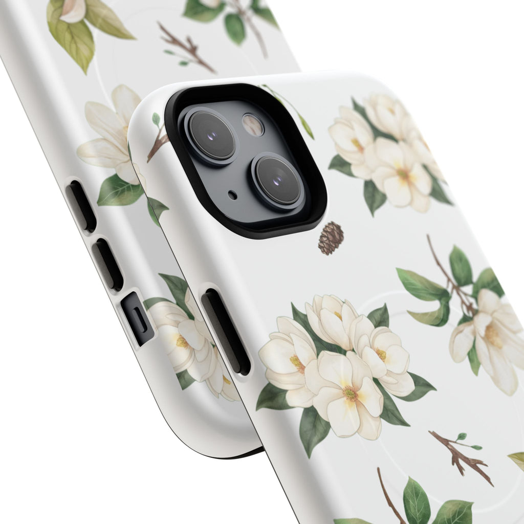 White Magnolia Floral Phone Case | Tough Magnetic Case