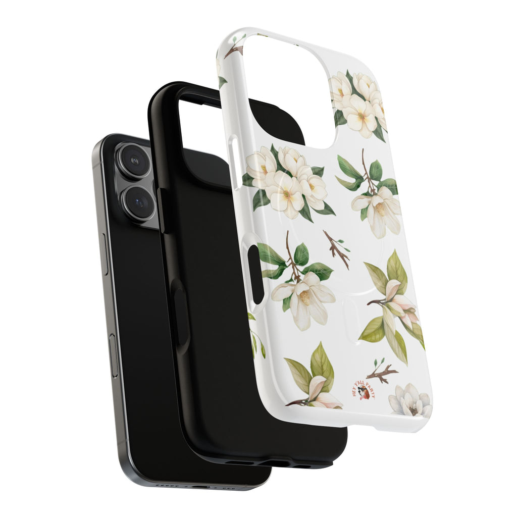 White Magnolia Floral Phone Case | Tough Magnetic Case