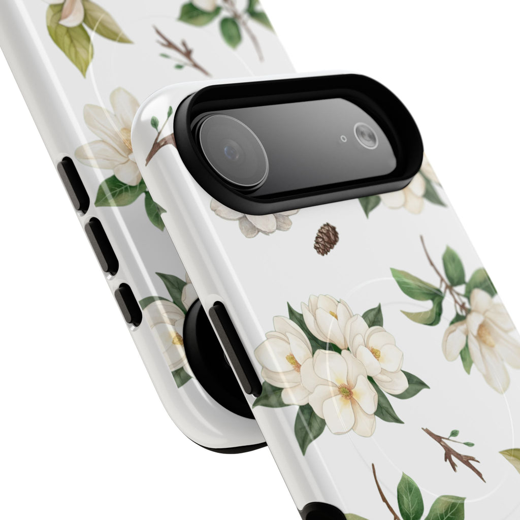 White Magnolia Floral Phone Case | Tough Magnetic Case