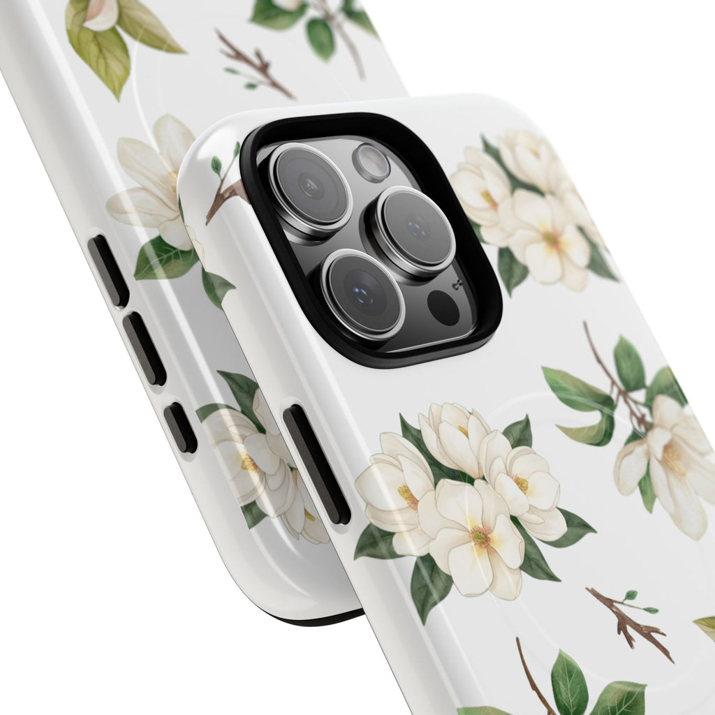White Magnolia Floral Phone Case | Tough Magnetic Case