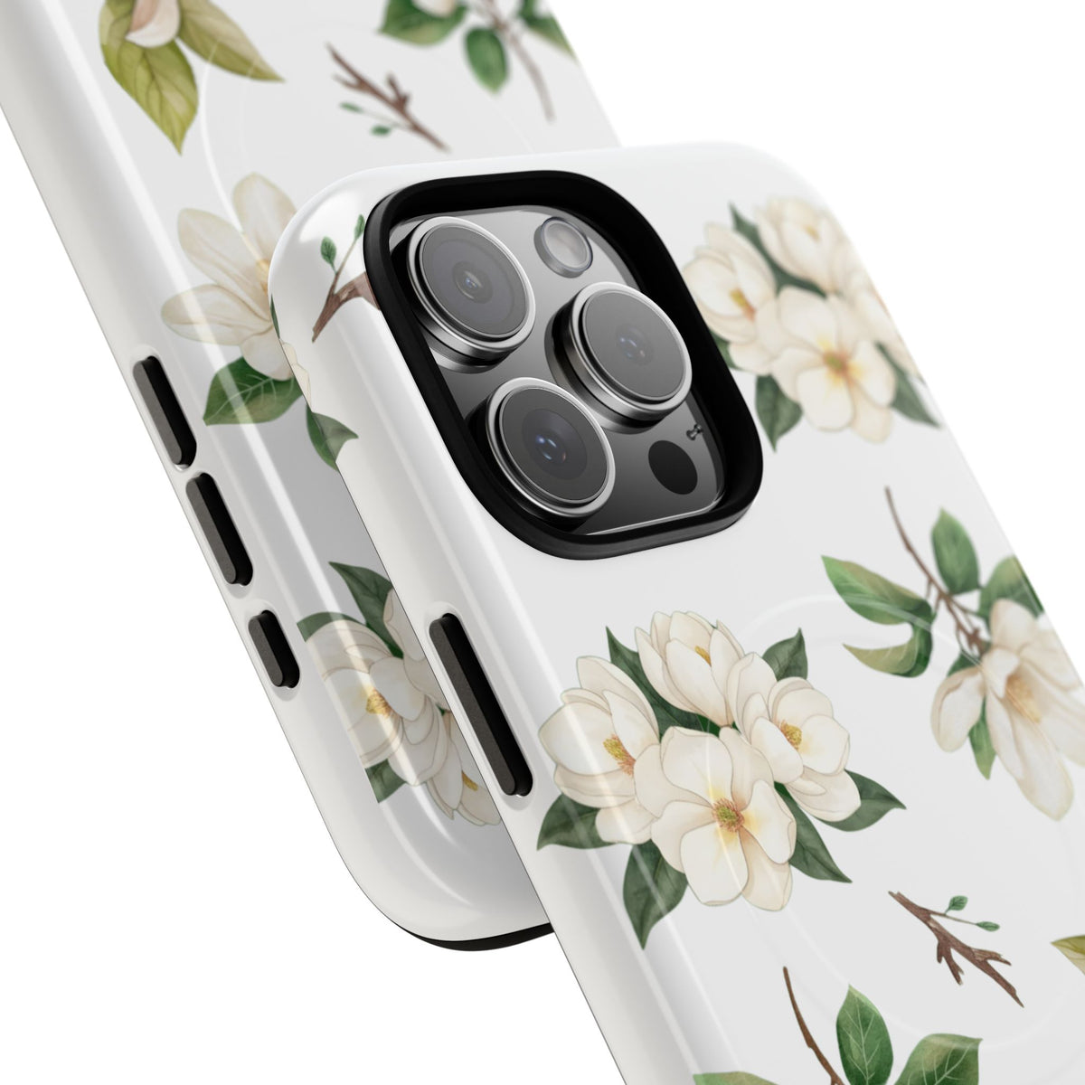 White Magnolia Floral Phone Case | Tough Magnetic Case