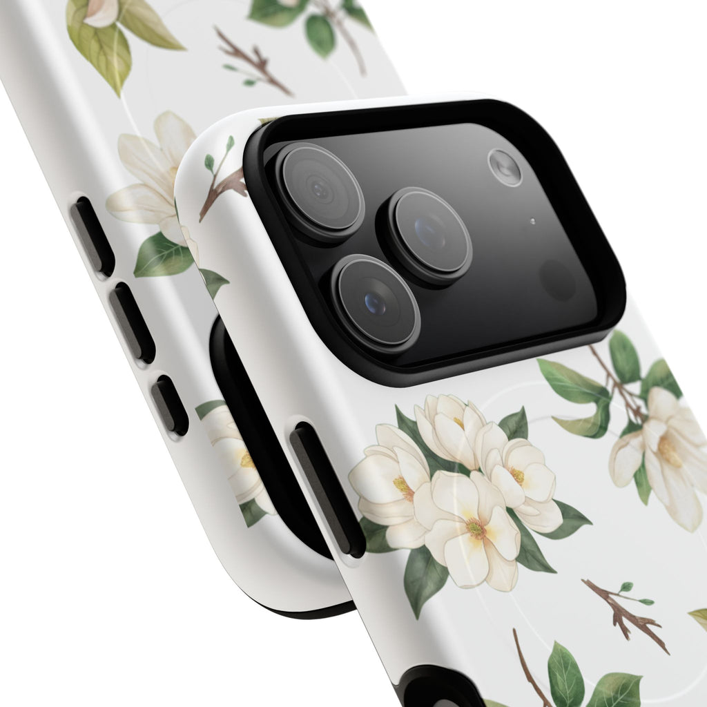 White Magnolia Floral Phone Case | Tough Magnetic Case