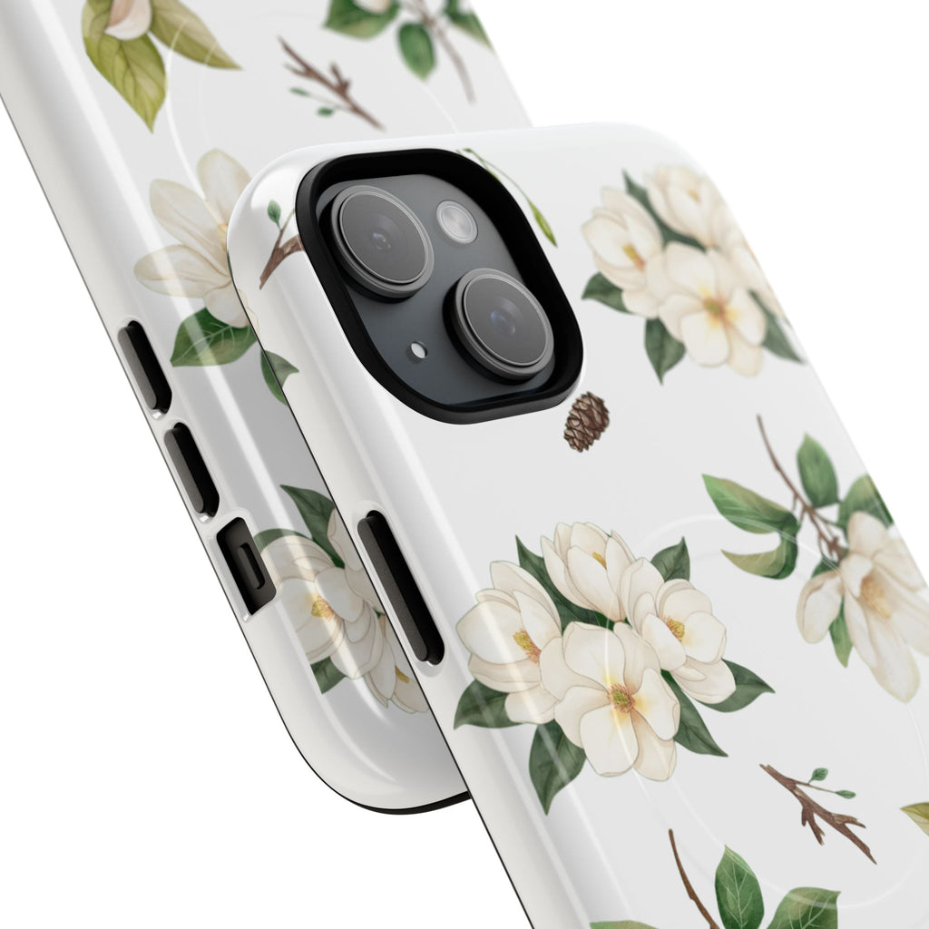 White Magnolia Floral Phone Case | Tough Magnetic Case