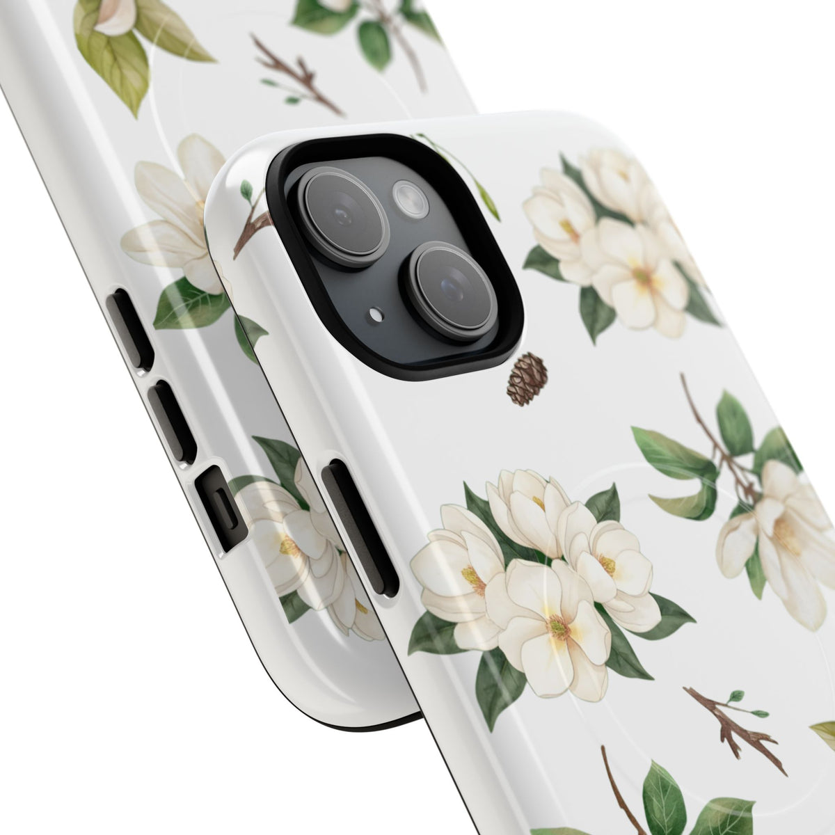 White Magnolia Floral Phone Case | Tough Magnetic Case