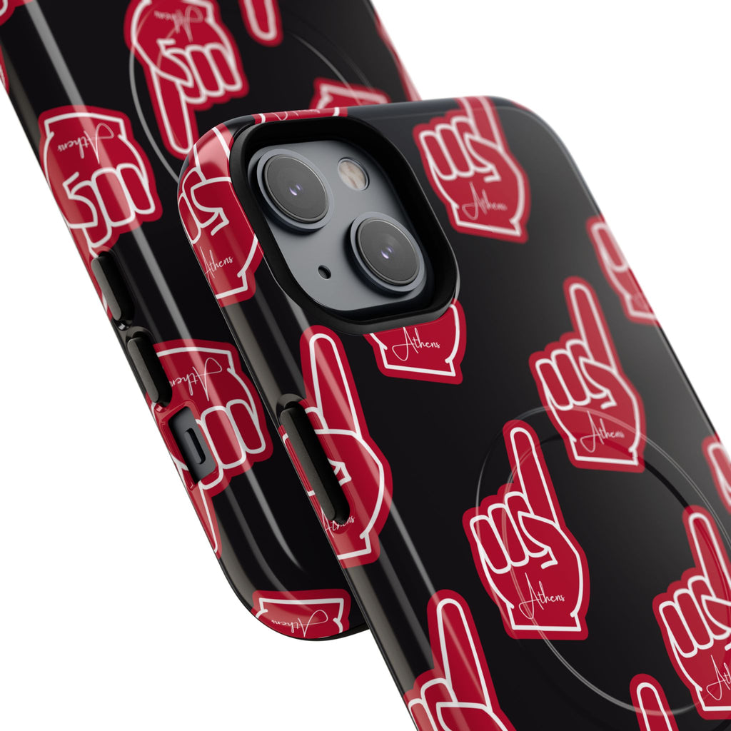 Red Foam Finger "Athens" Georgia Pattern phone case | Magnetic iPhone case | Sports fan accessory