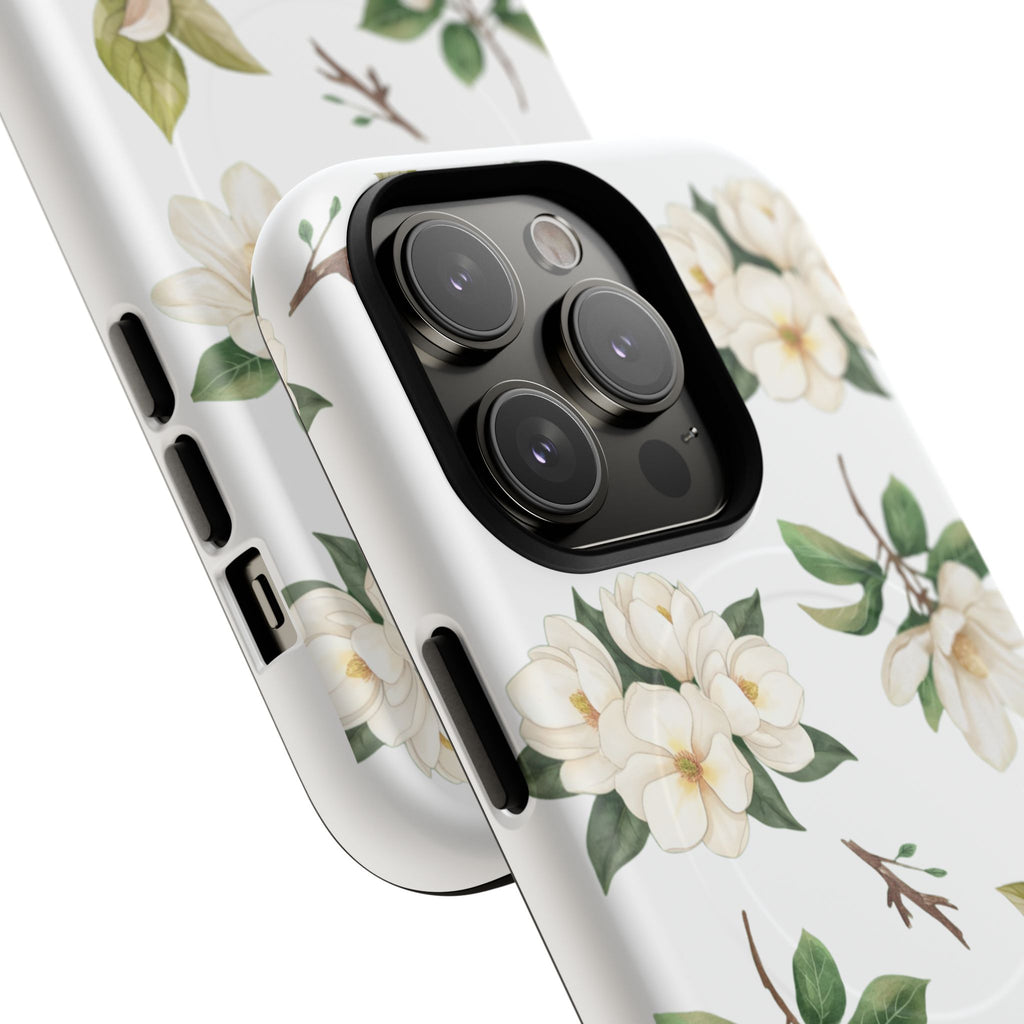 White Magnolia Floral Phone Case | Tough Magnetic Case