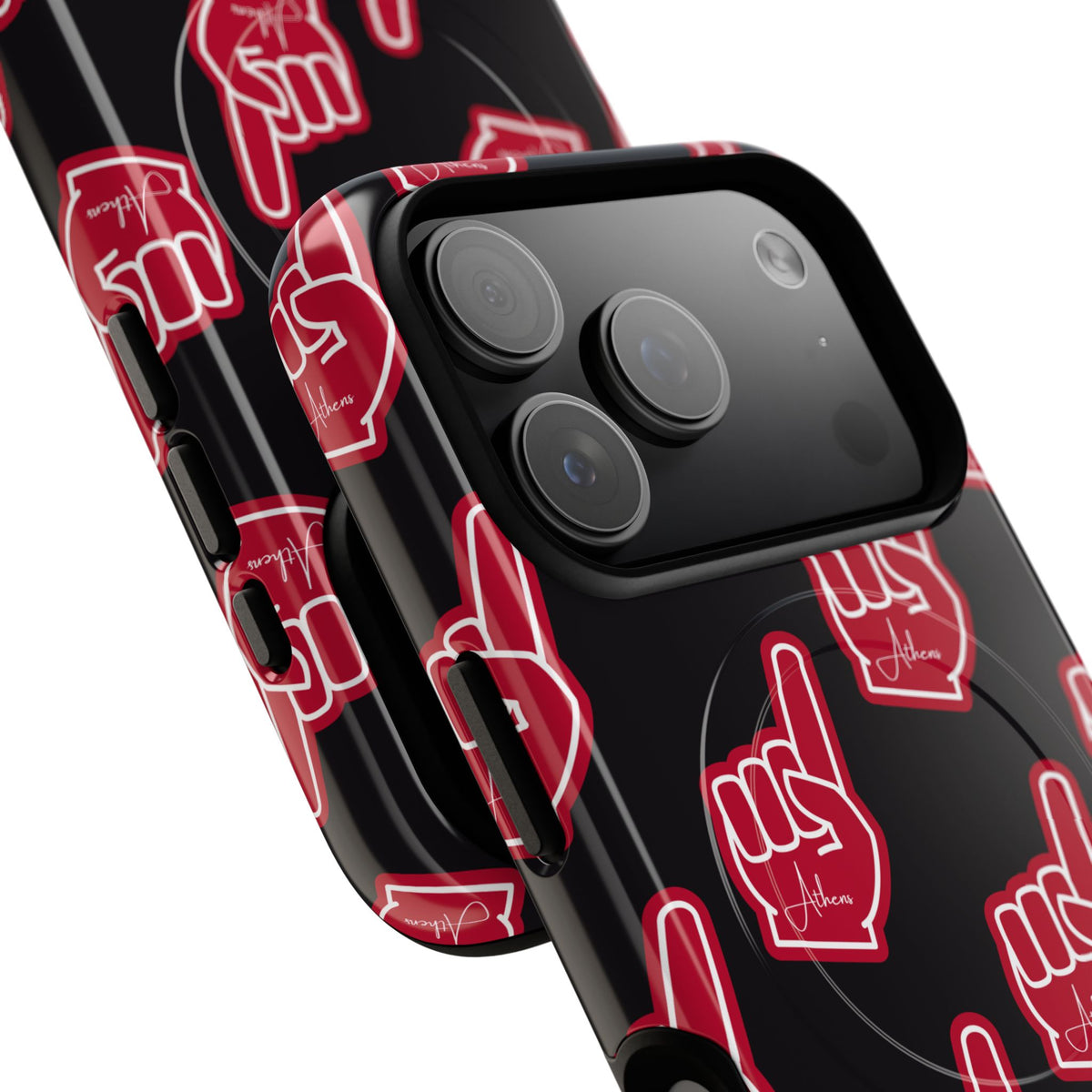 Red Foam Finger "Athens" Georgia Pattern phone case | Magnetic iPhone case | Sports fan accessory