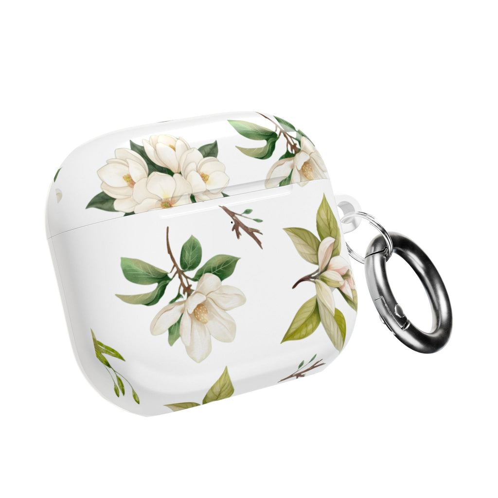 White Magnolia Floral AirPod Case | Botanical Flower Pattern
