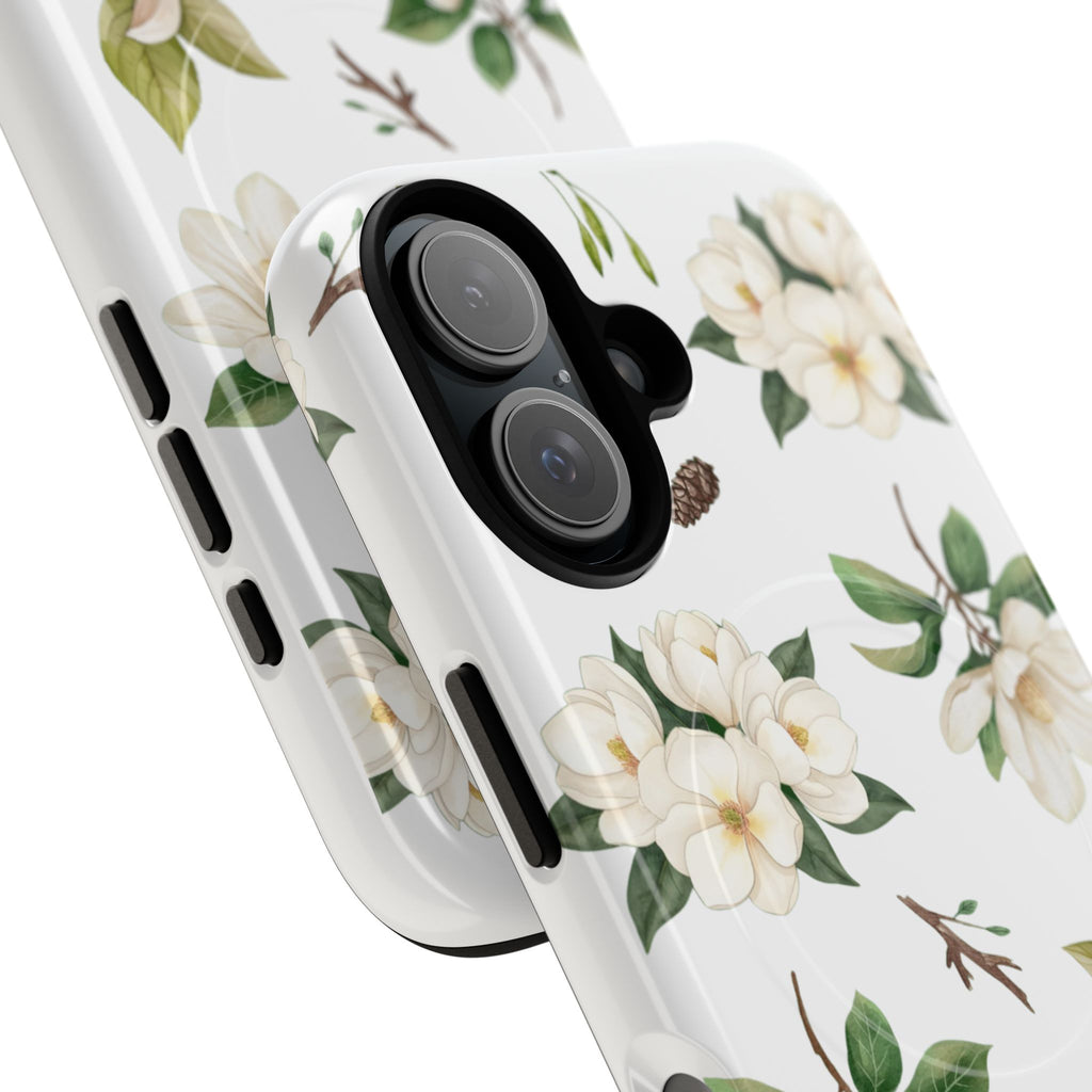 White Magnolia Floral Phone Case | Tough Magnetic Case