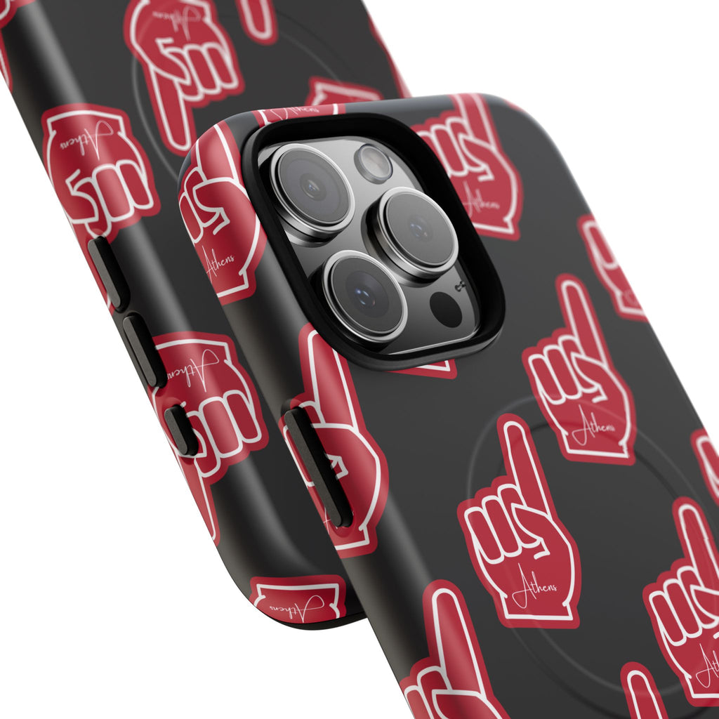 Red Foam Finger "Athens" Georgia Pattern phone case | Magnetic iPhone case | Sports fan accessory
