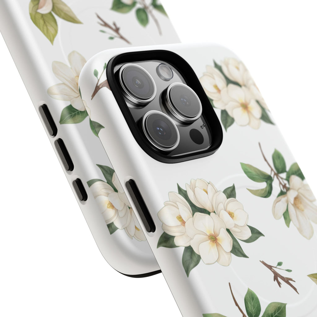 White Magnolia Floral Phone Case | Tough Magnetic Case