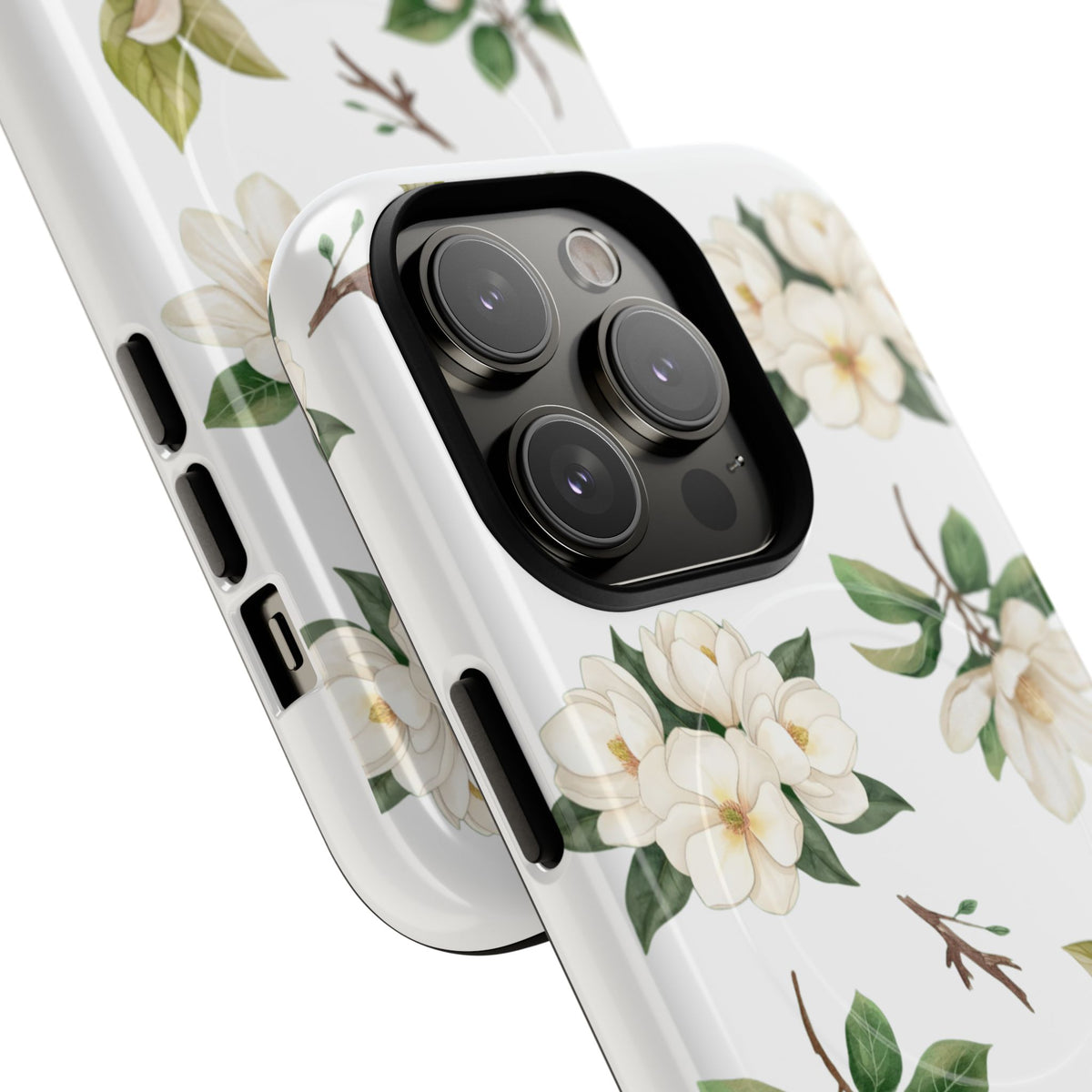 White Magnolia Floral Phone Case | Tough Magnetic Case