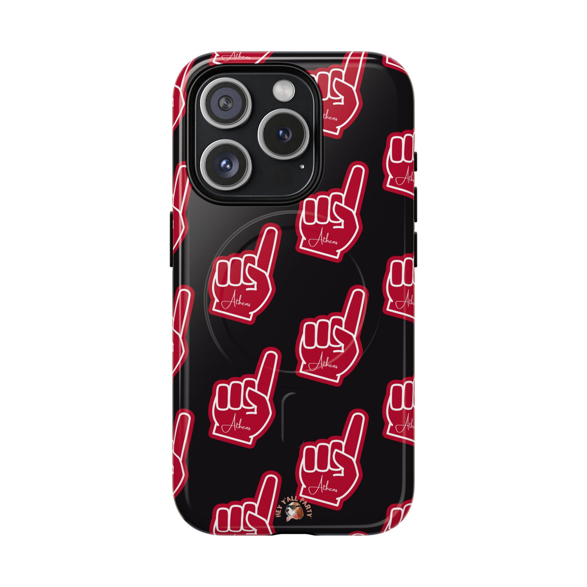 Red Foam Finger "Athens" Georgia Pattern phone case | Magnetic iPhone case | Sports fan accessory