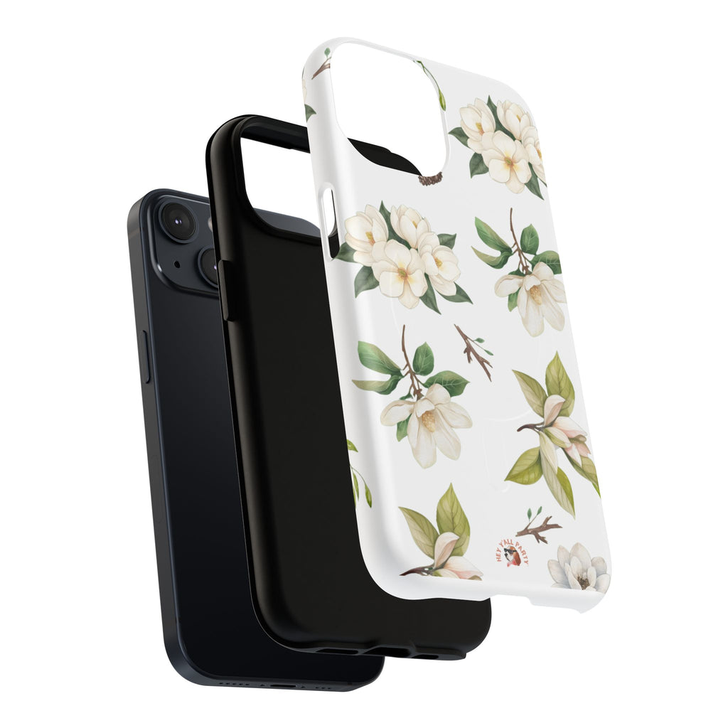 White Magnolia Floral Phone Case | Tough Magnetic Case
