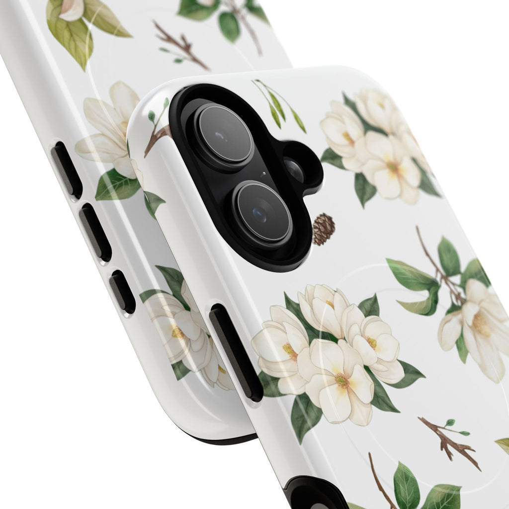 White Magnolia Floral Phone Case | Tough Magnetic Case