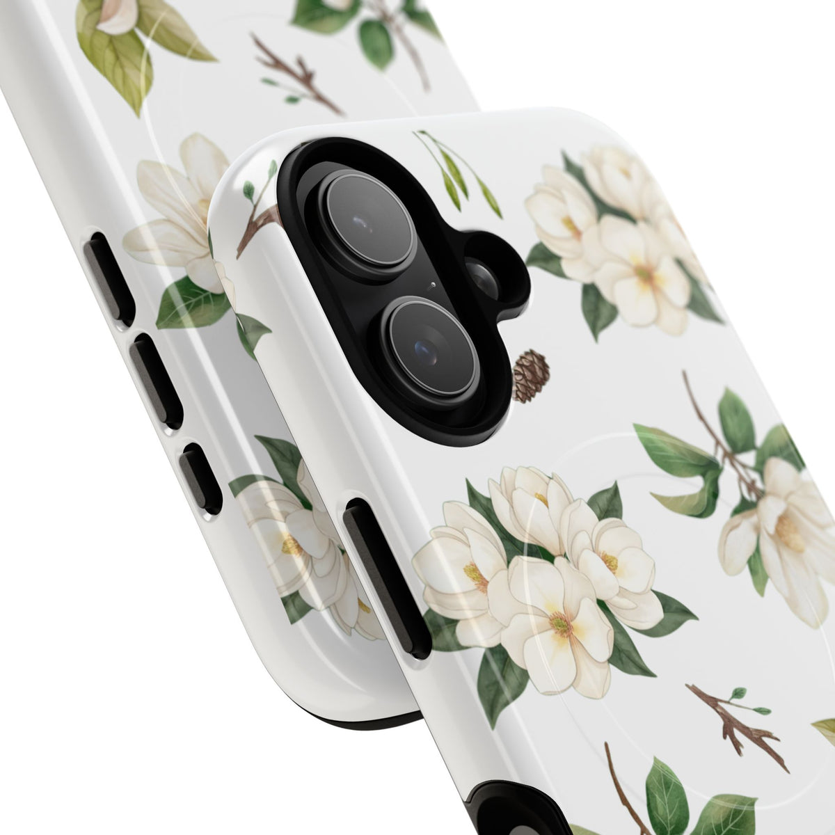 White Magnolia Floral Phone Case | Tough Magnetic Case