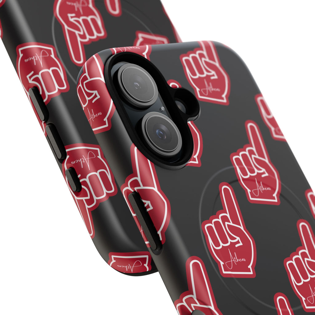 Red Foam Finger "Athens" Georgia Pattern phone case | Magnetic iPhone case | Sports fan accessory