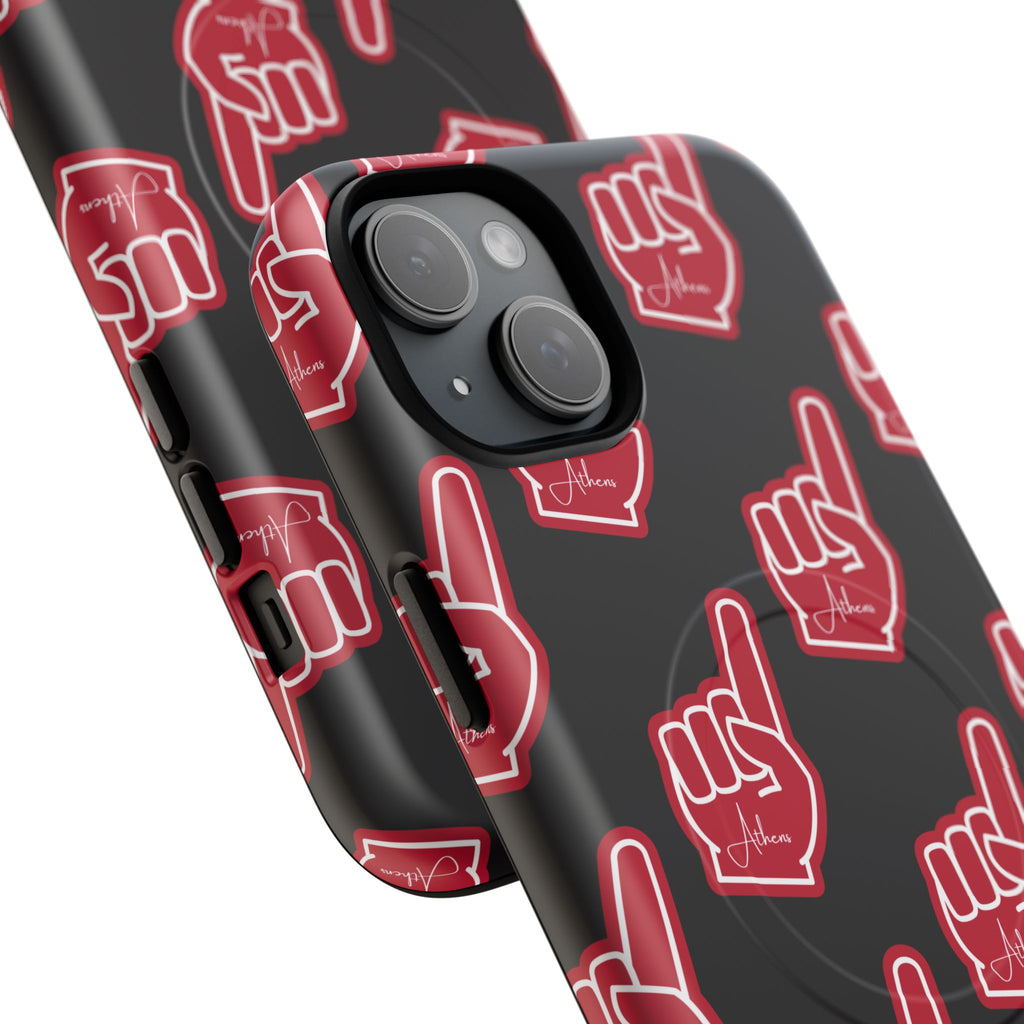 Red Foam Finger "Athens" Georgia Pattern phone case | Magnetic iPhone case | Sports fan accessory