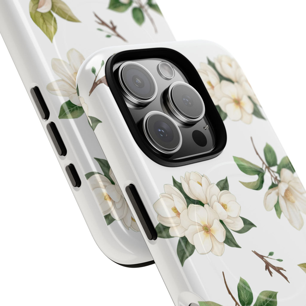 White Magnolia Floral Phone Case | Tough Magnetic Case