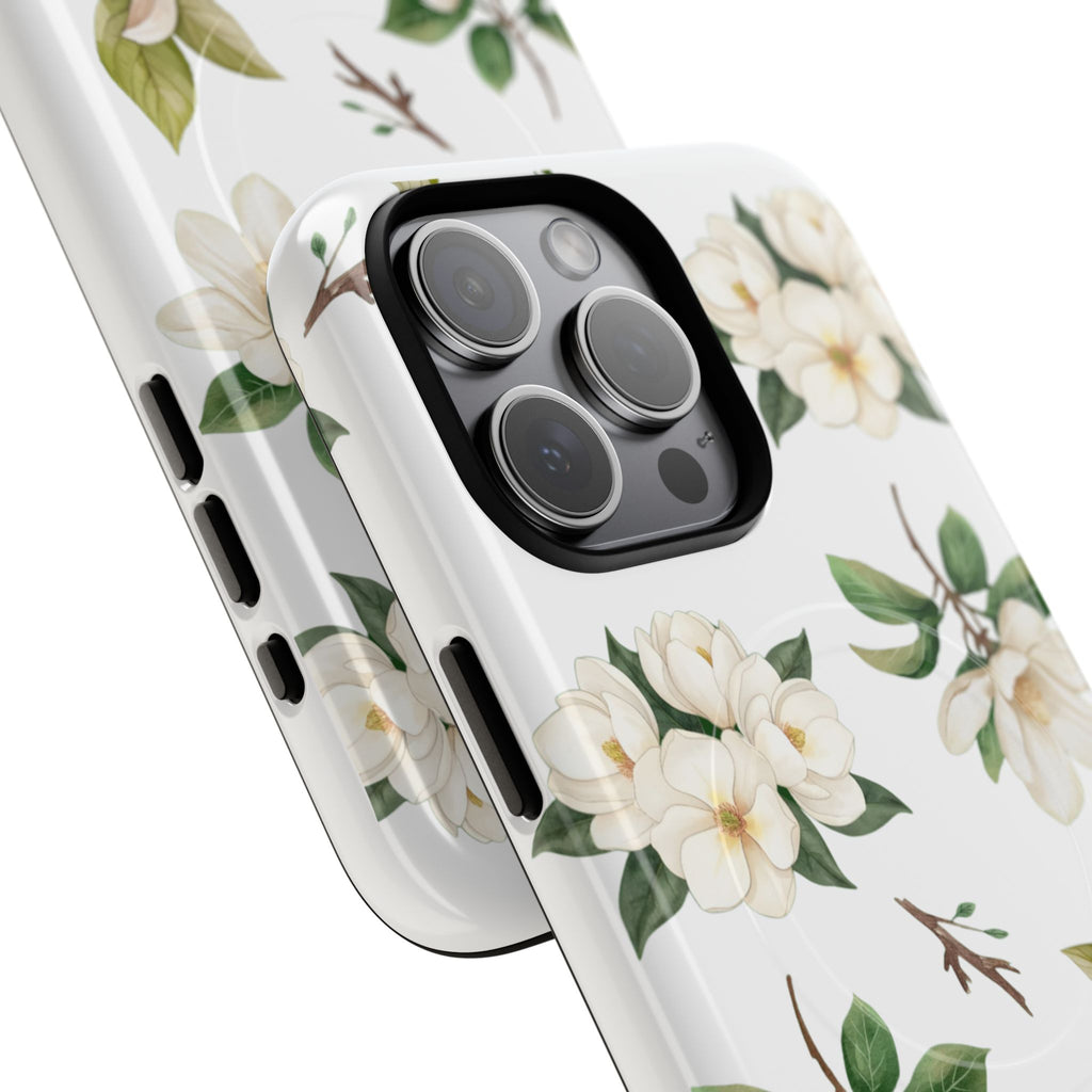 White Magnolia Floral Phone Case | Tough Magnetic Case