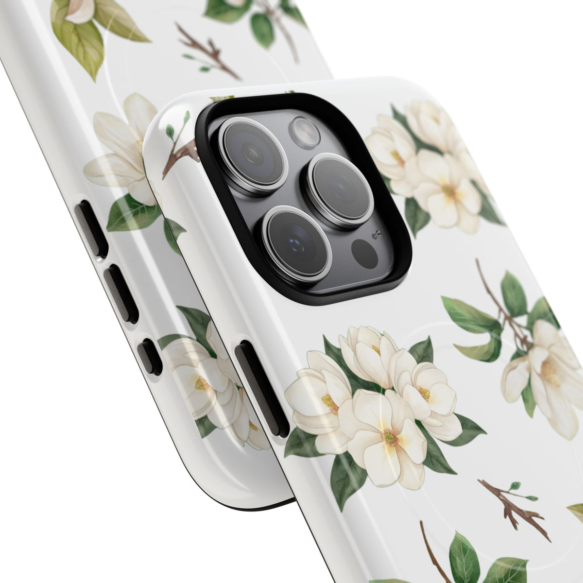 White Magnolia Floral Phone Case | Tough Magnetic Case