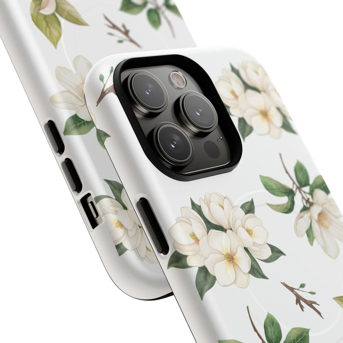 White Magnolia Floral Phone Case | Tough Magnetic Case