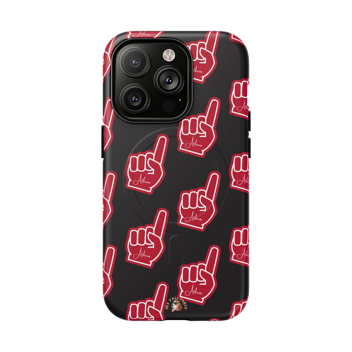 Red Foam Finger "Athens" Georgia Pattern phone case | Magnetic iPhone case | Sports fan accessory
