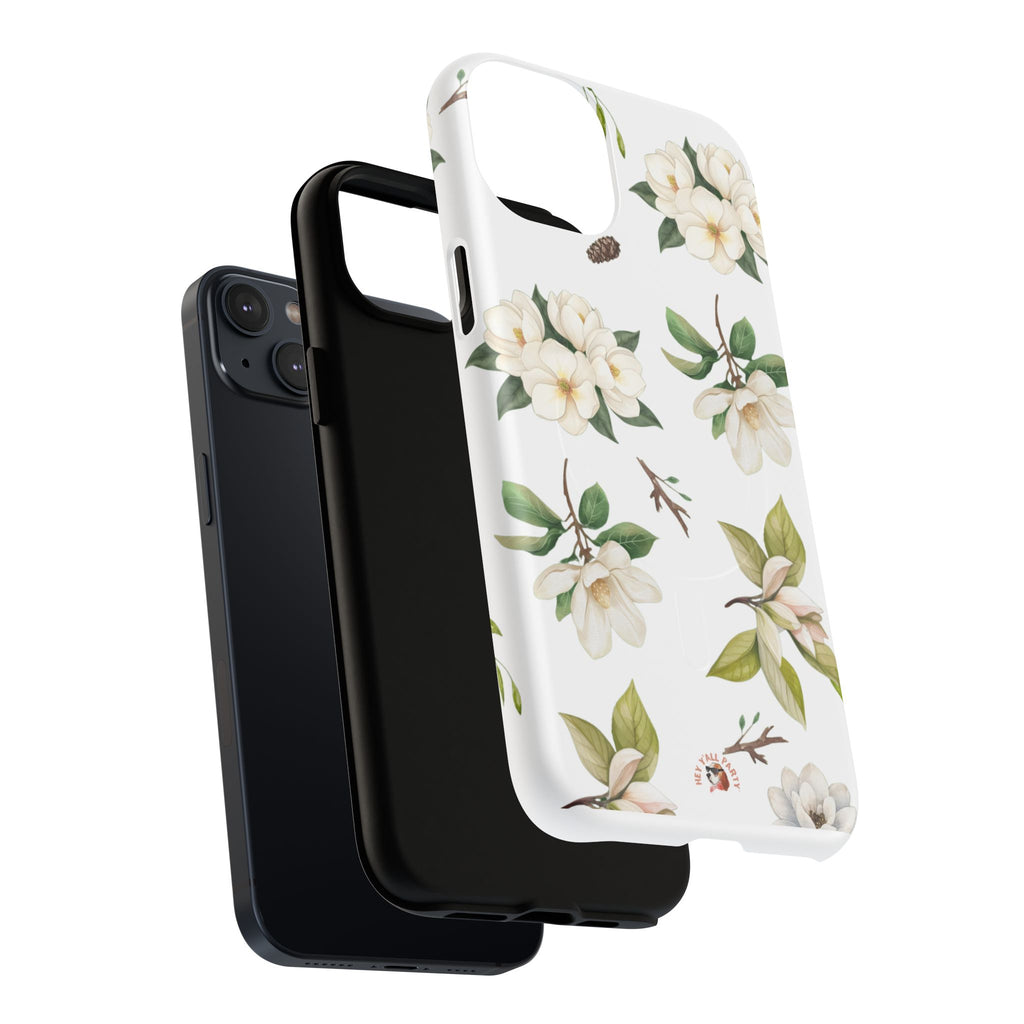 White Magnolia Floral Phone Case | Tough Magnetic Case