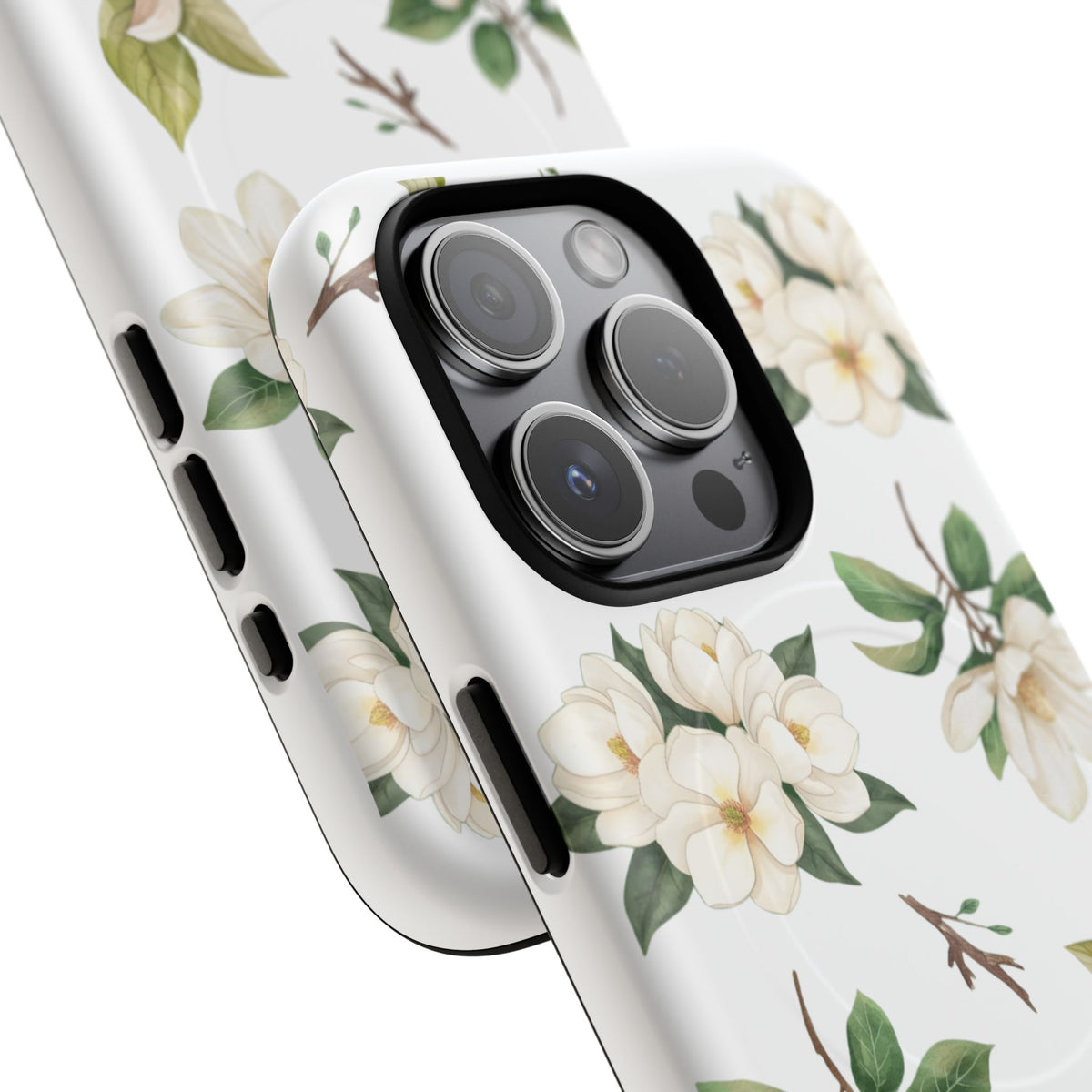 White Magnolia Floral Phone Case | Tough Magnetic Case