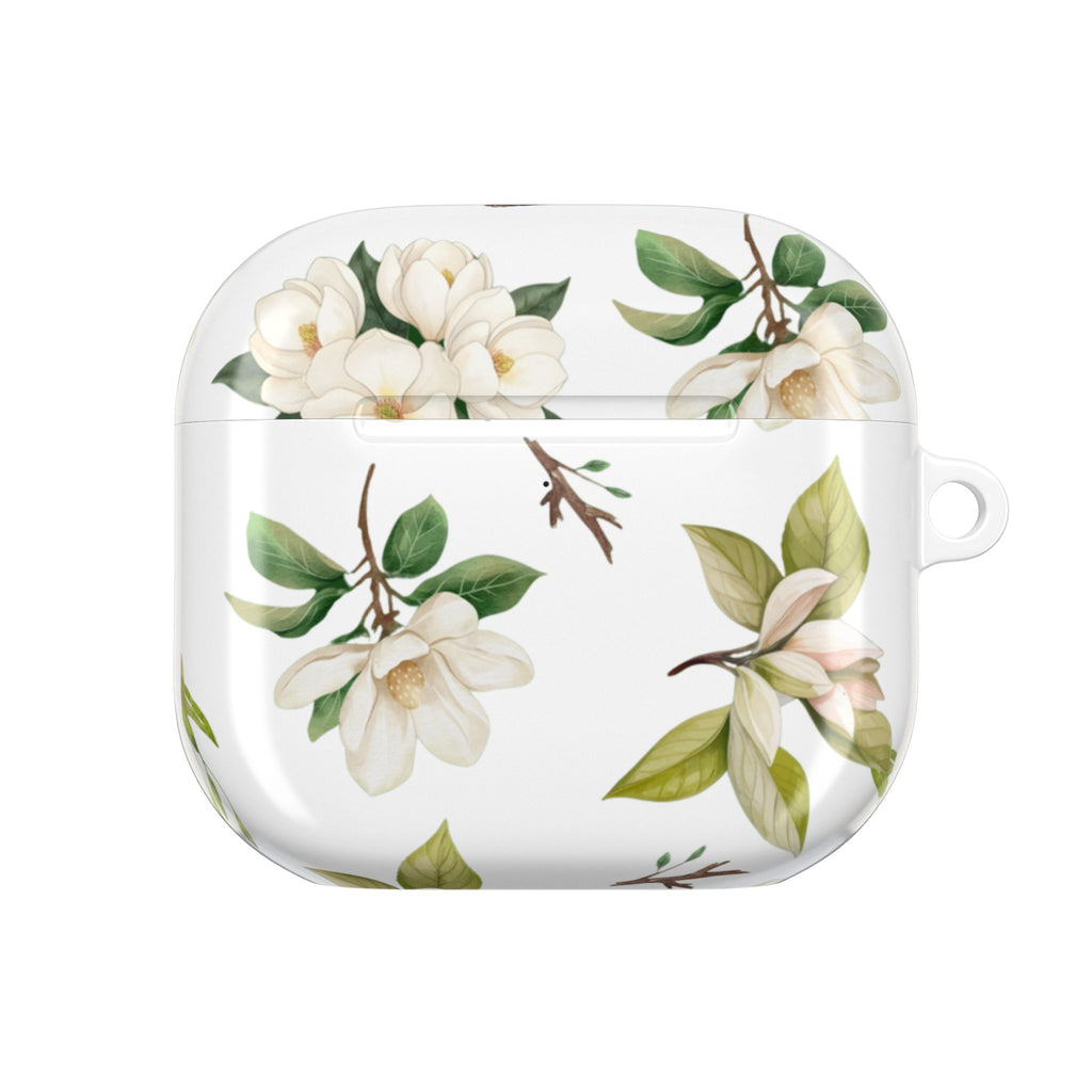 White Magnolia Floral AirPod Case | Botanical Flower Pattern