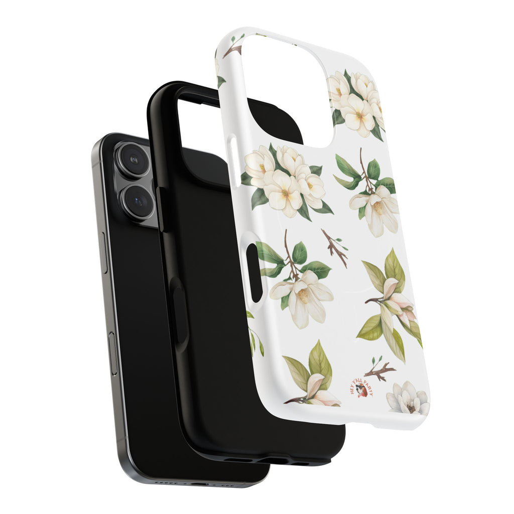 White Magnolia Floral Phone Case | Tough Magnetic Case