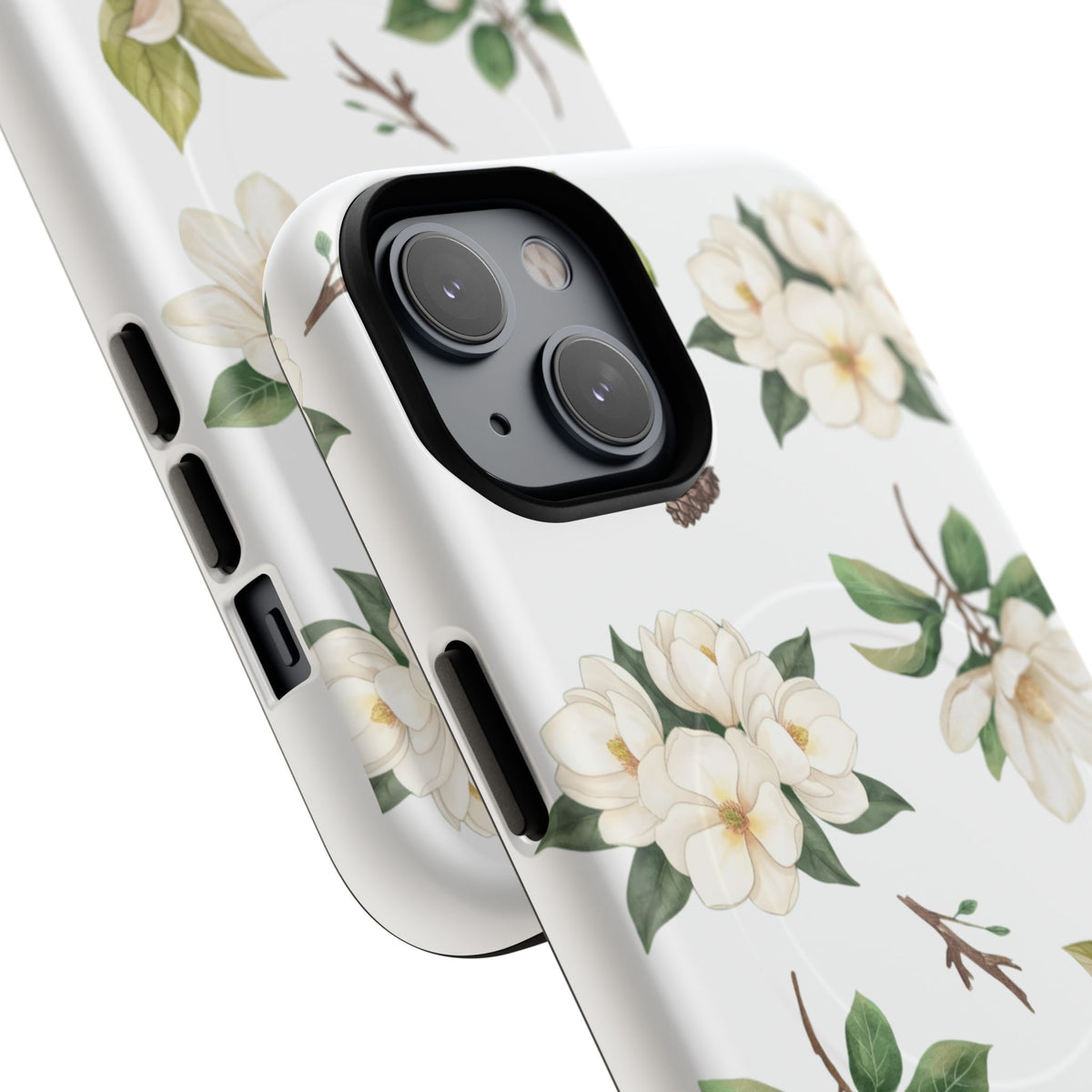 White Magnolia Floral Phone Case | Tough Magnetic Case