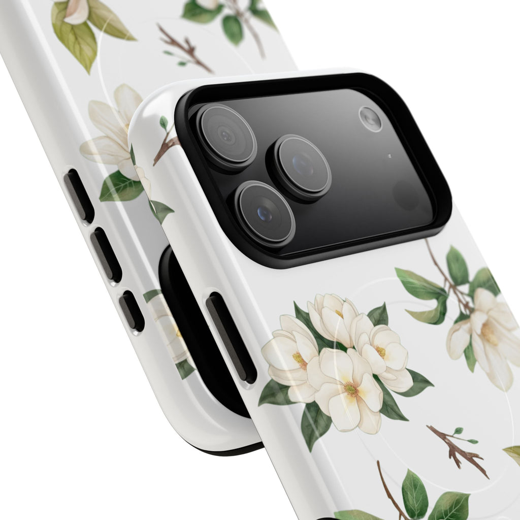 White Magnolia Floral Phone Case | Tough Magnetic Case