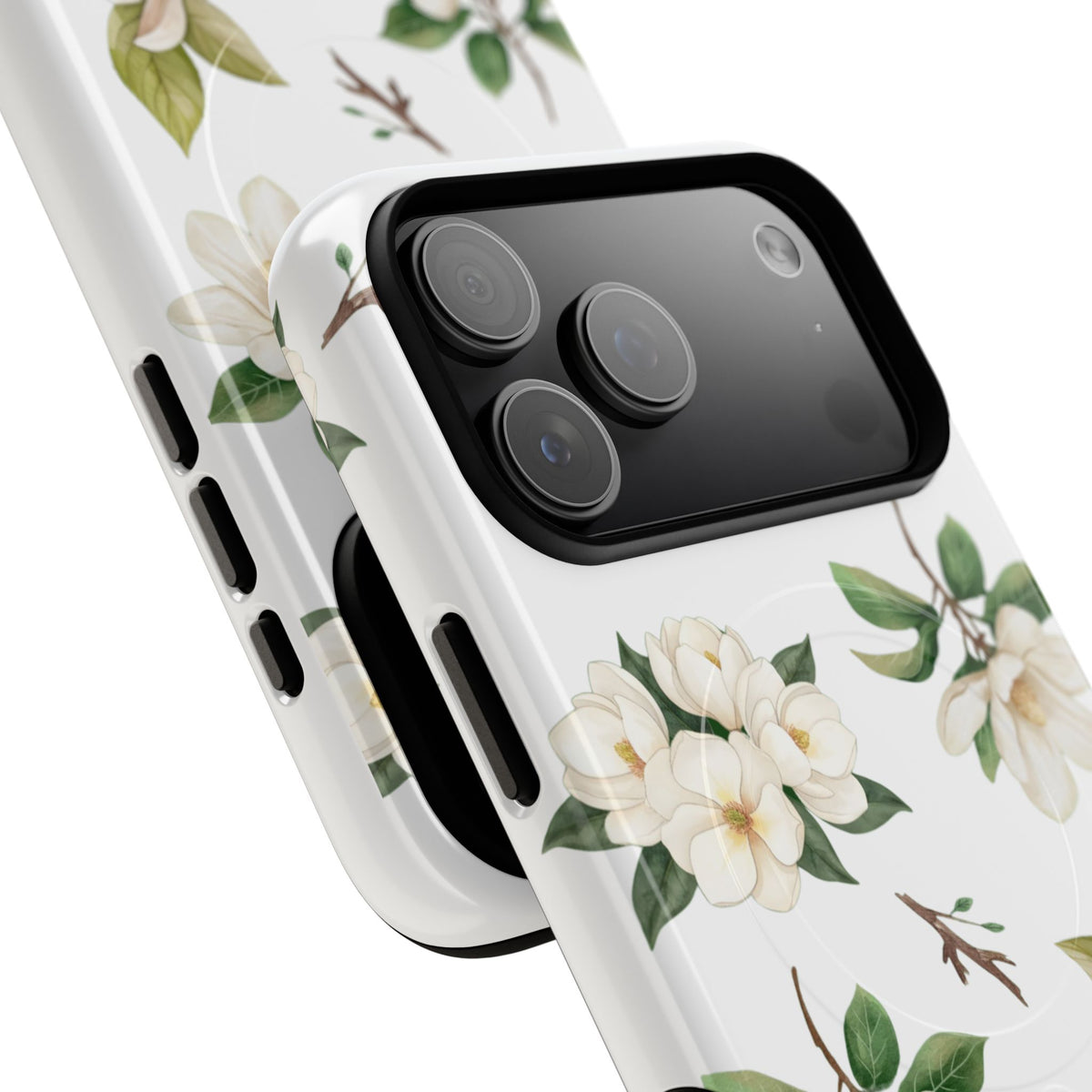 White Magnolia Floral Phone Case | Tough Magnetic Case