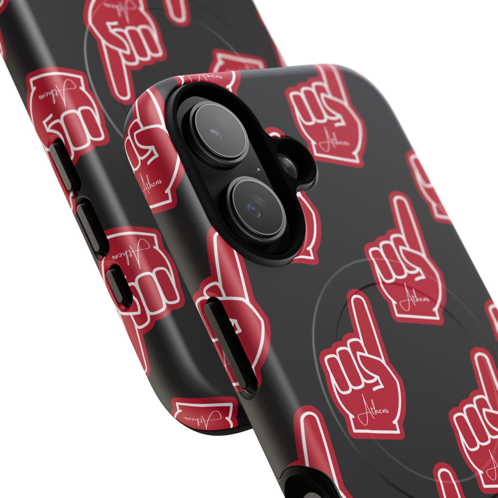 Red Foam Finger "Athens" Georgia Pattern phone case | Magnetic iPhone case | Sports fan accessory