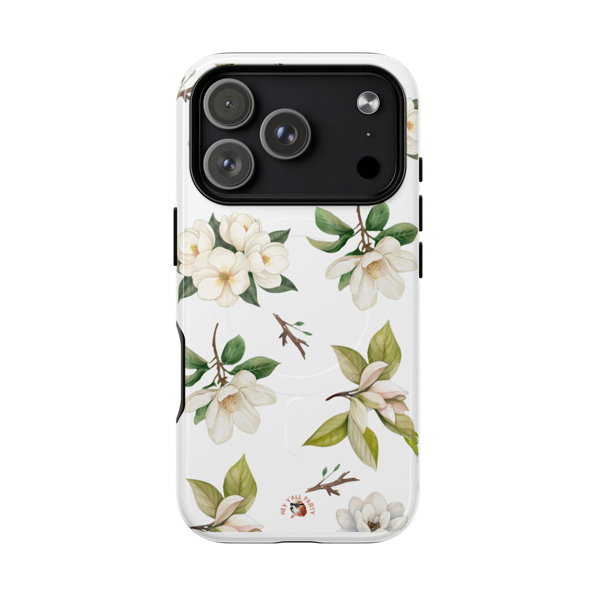 White Magnolia Floral Phone Case | Tough Magnetic Case