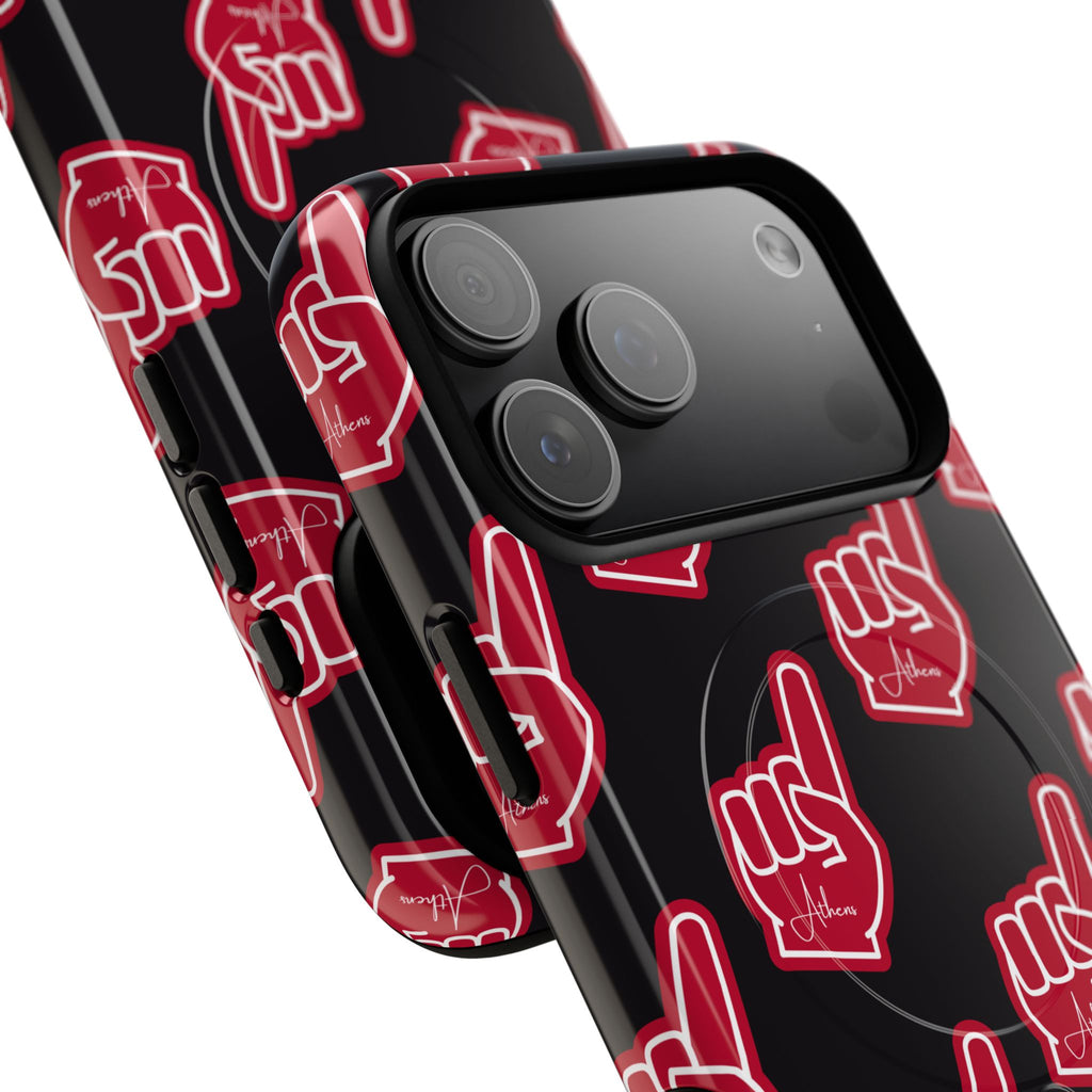 Red Foam Finger "Athens" Georgia Pattern phone case | Magnetic iPhone case | Sports fan accessory