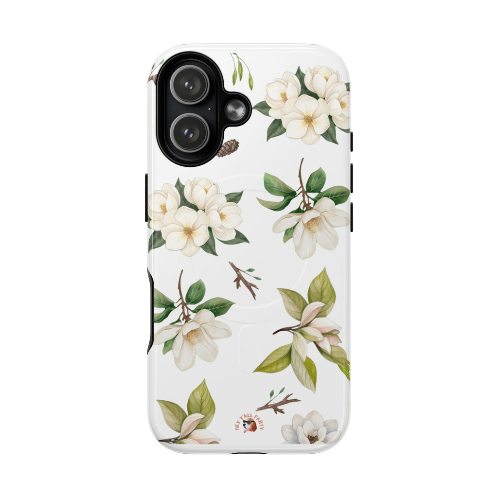 White Magnolia Floral Phone Case | Tough Magnetic Case