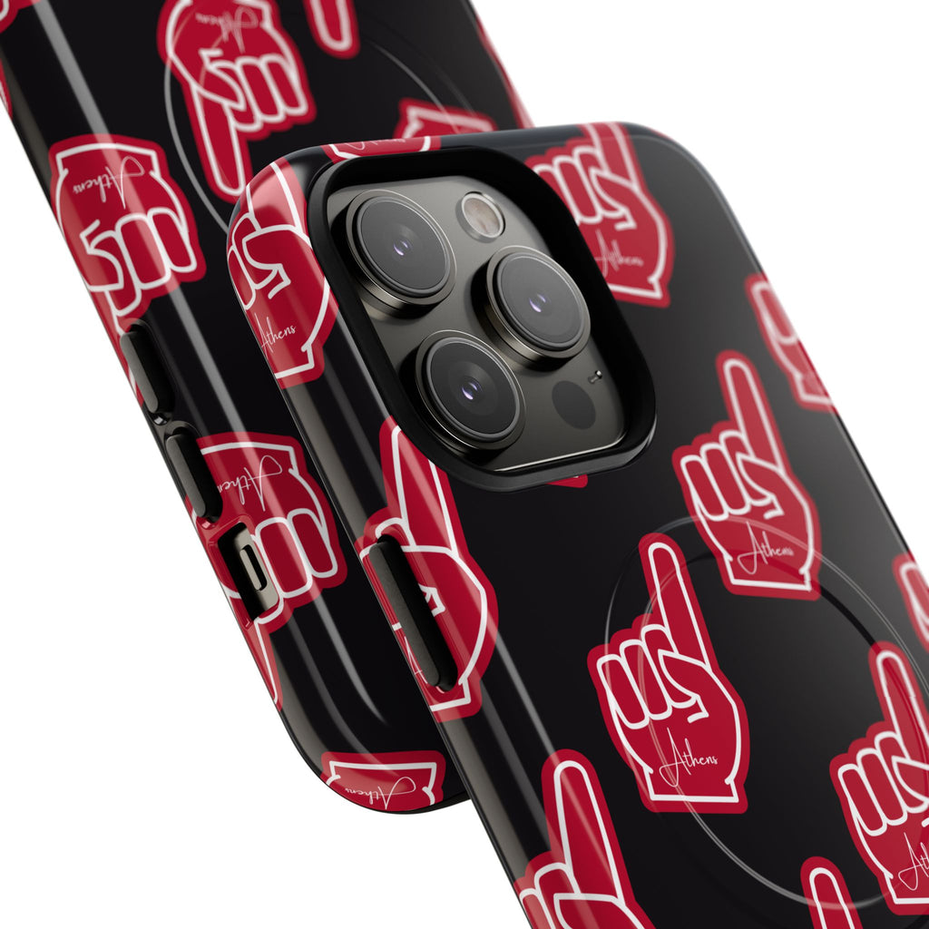 Red Foam Finger "Athens" Georgia Pattern phone case | Magnetic iPhone case | Sports fan accessory
