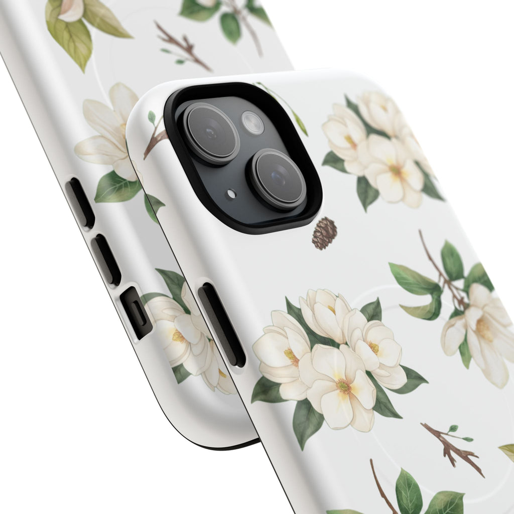 White Magnolia Floral Phone Case | Tough Magnetic Case