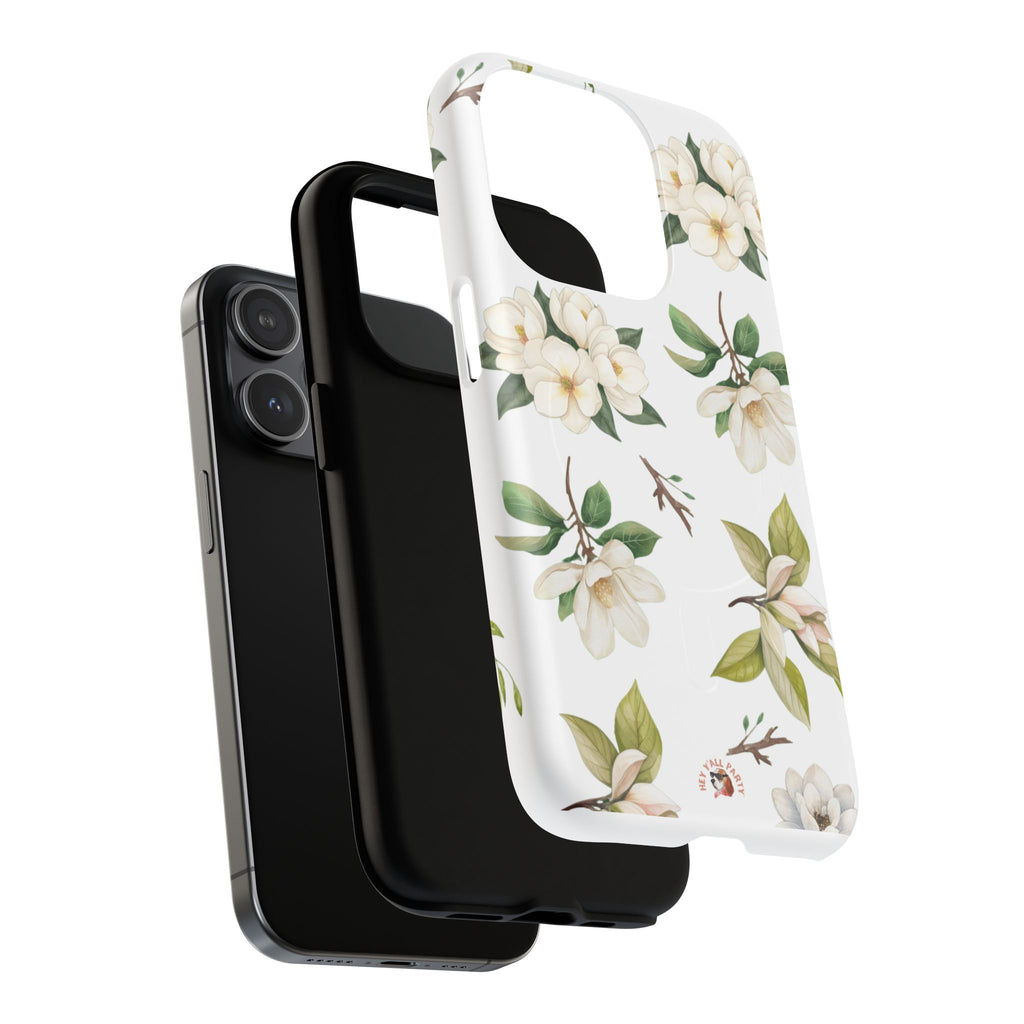 White Magnolia Floral Phone Case | Tough Magnetic Case