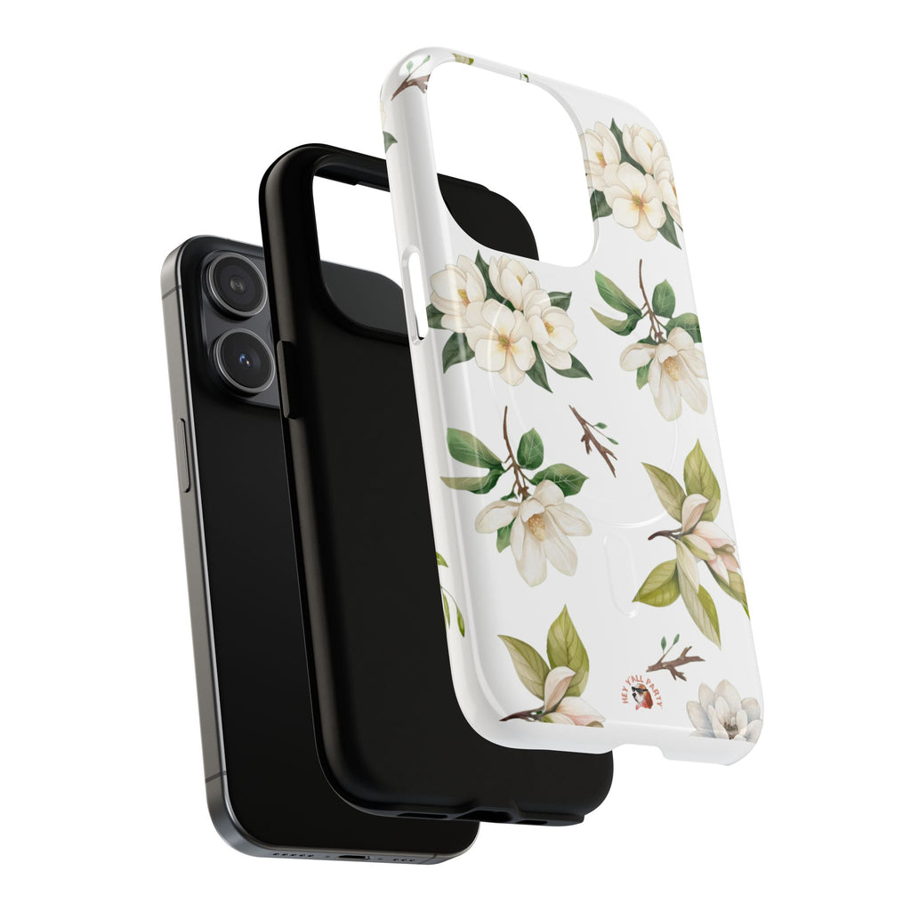 White Magnolia Floral Phone Case | Tough Magnetic Case