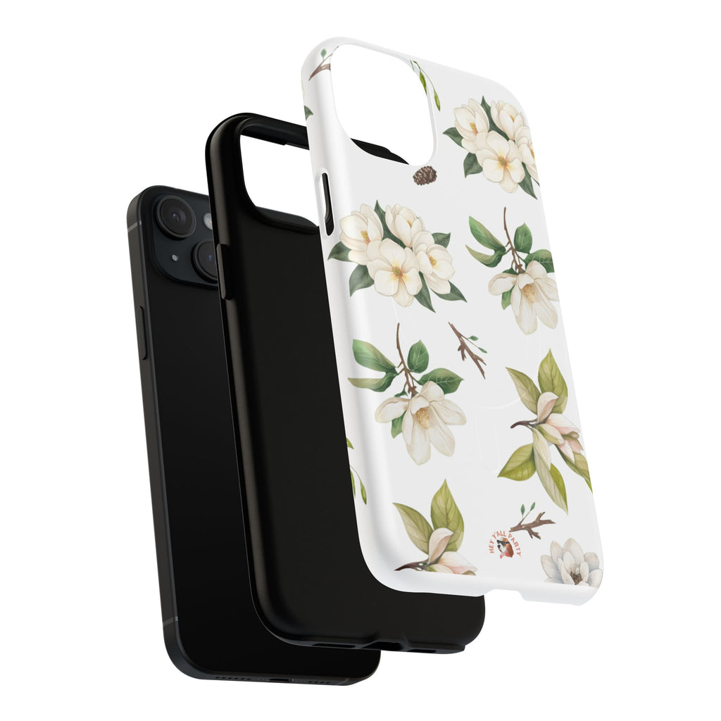 White Magnolia Floral Phone Case | Tough Magnetic Case