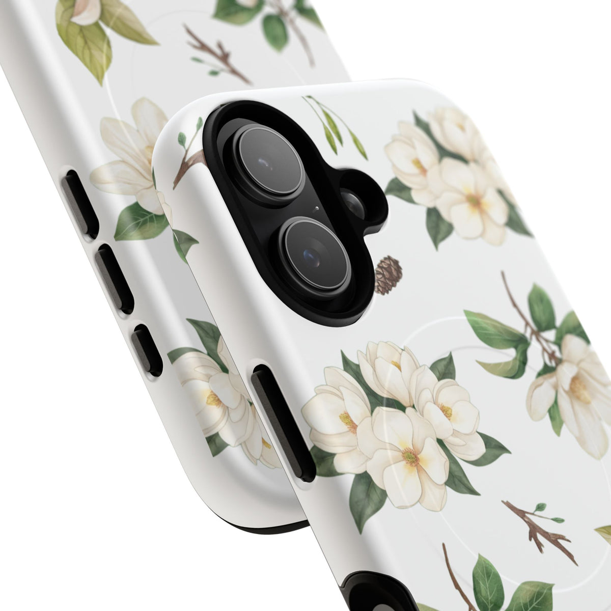 White Magnolia Floral Phone Case | Tough Magnetic Case
