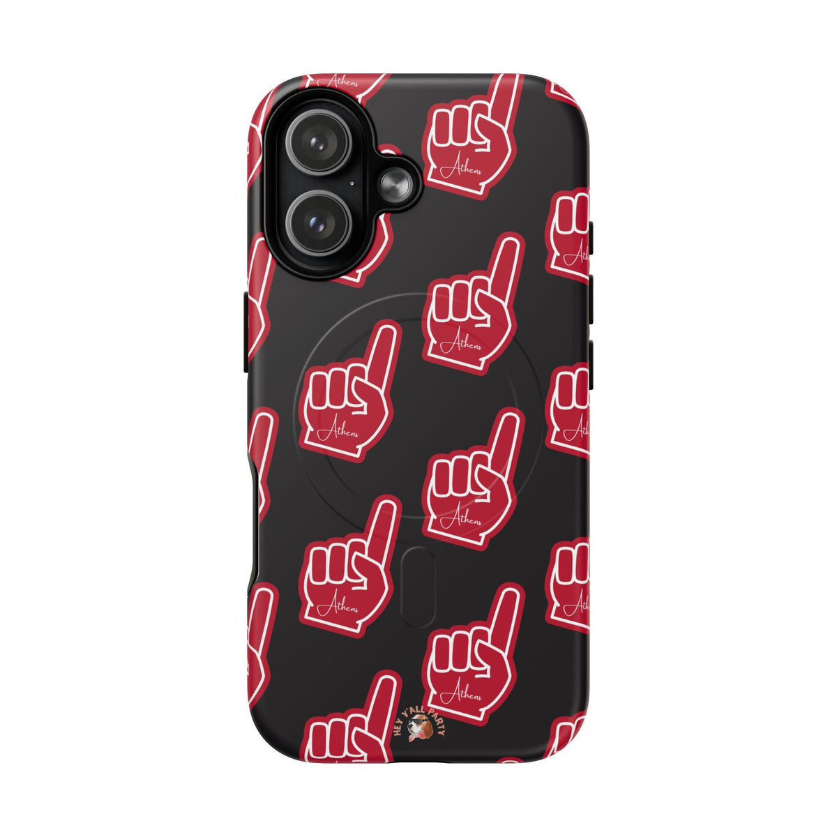 Red Foam Finger "Athens" Georgia Pattern phone case | Magnetic iPhone case | Sports fan accessory