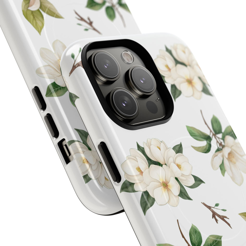 White Magnolia Floral Phone Case | Tough Magnetic Case