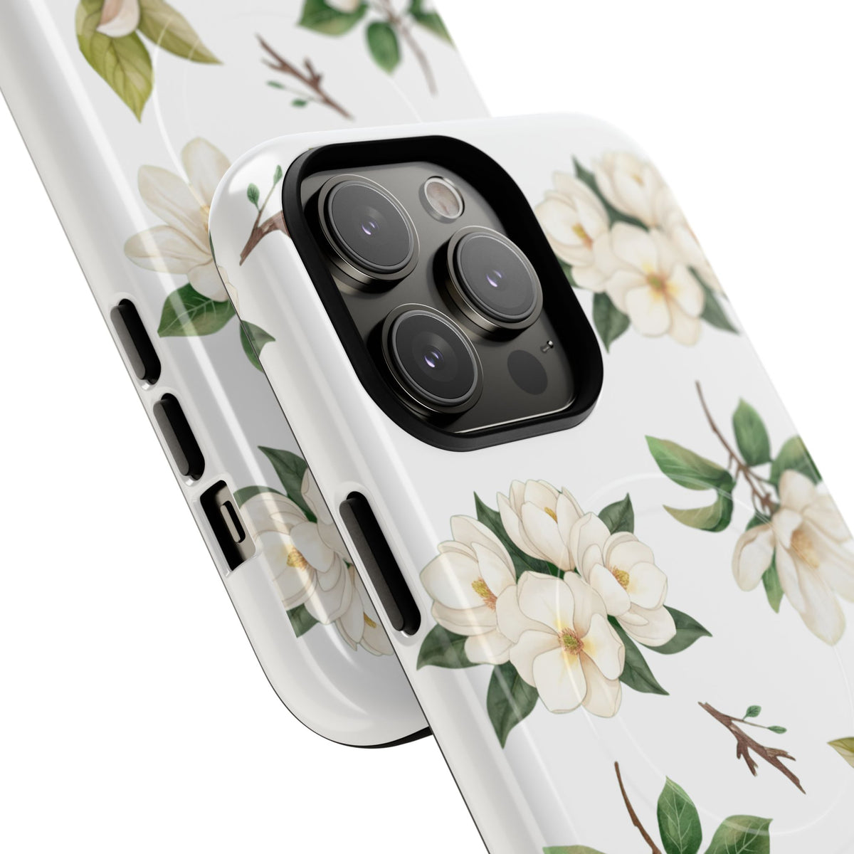 White Magnolia Floral Phone Case | Tough Magnetic Case